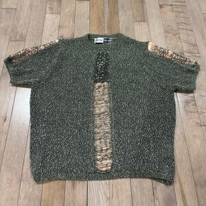 Gorgeous Jamie Sadock short sleeve tee green with nude/light pink underlay small